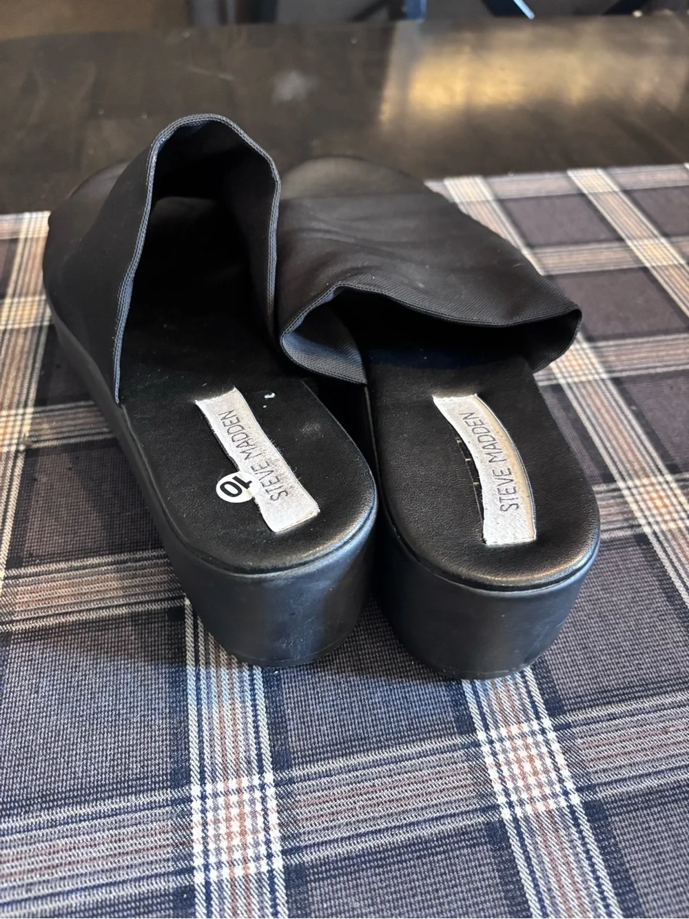 Vintage Steve Madden Black Fabric Slide Mules